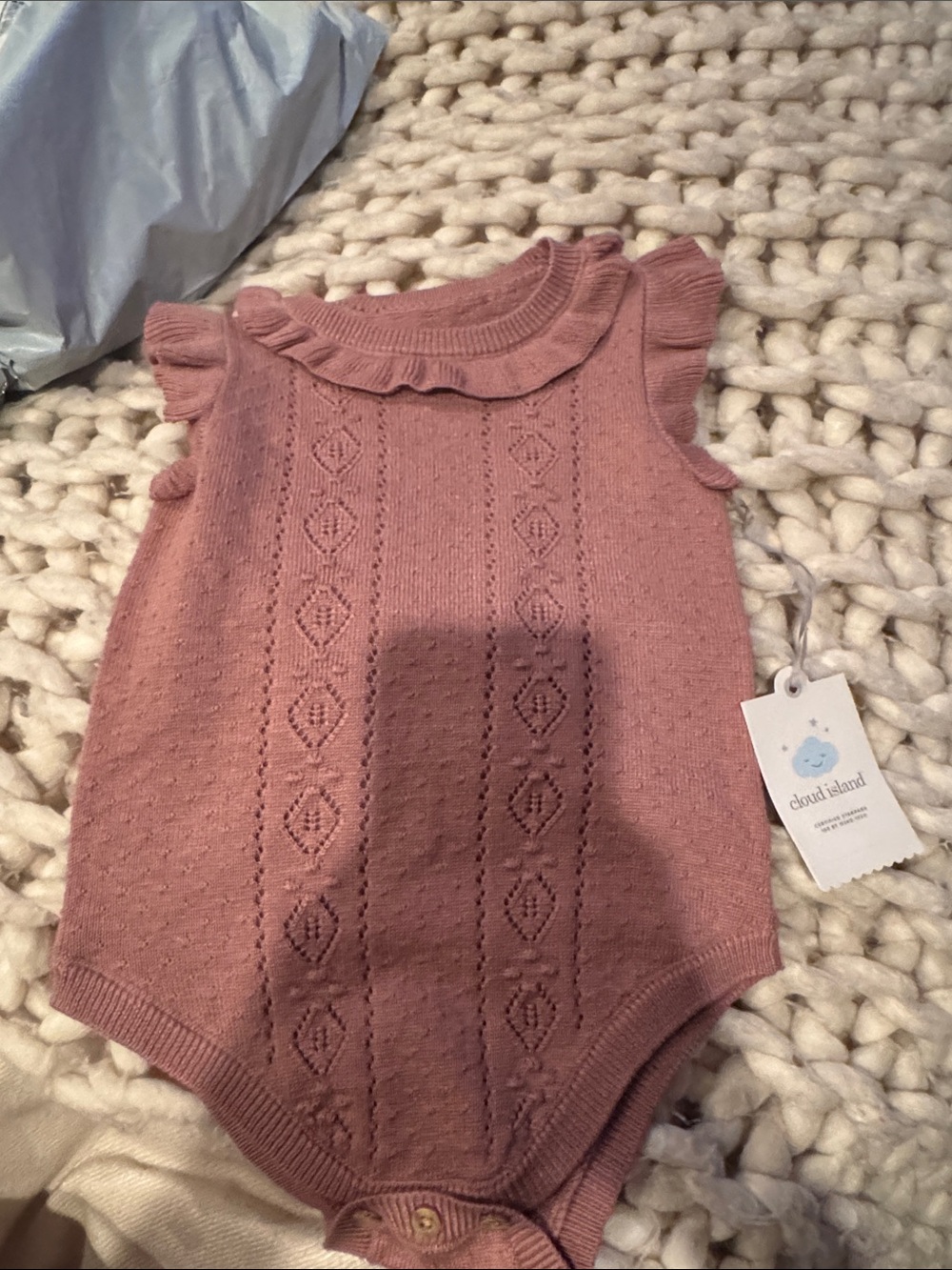 cloud island Mauve Knit Ruffle Baby One-Piece